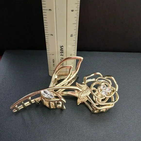 NEW Rose Flower Metal Hair Clip Strong Claws Gold Beautiful Heavy Duty Classic - Picture 10 of 10